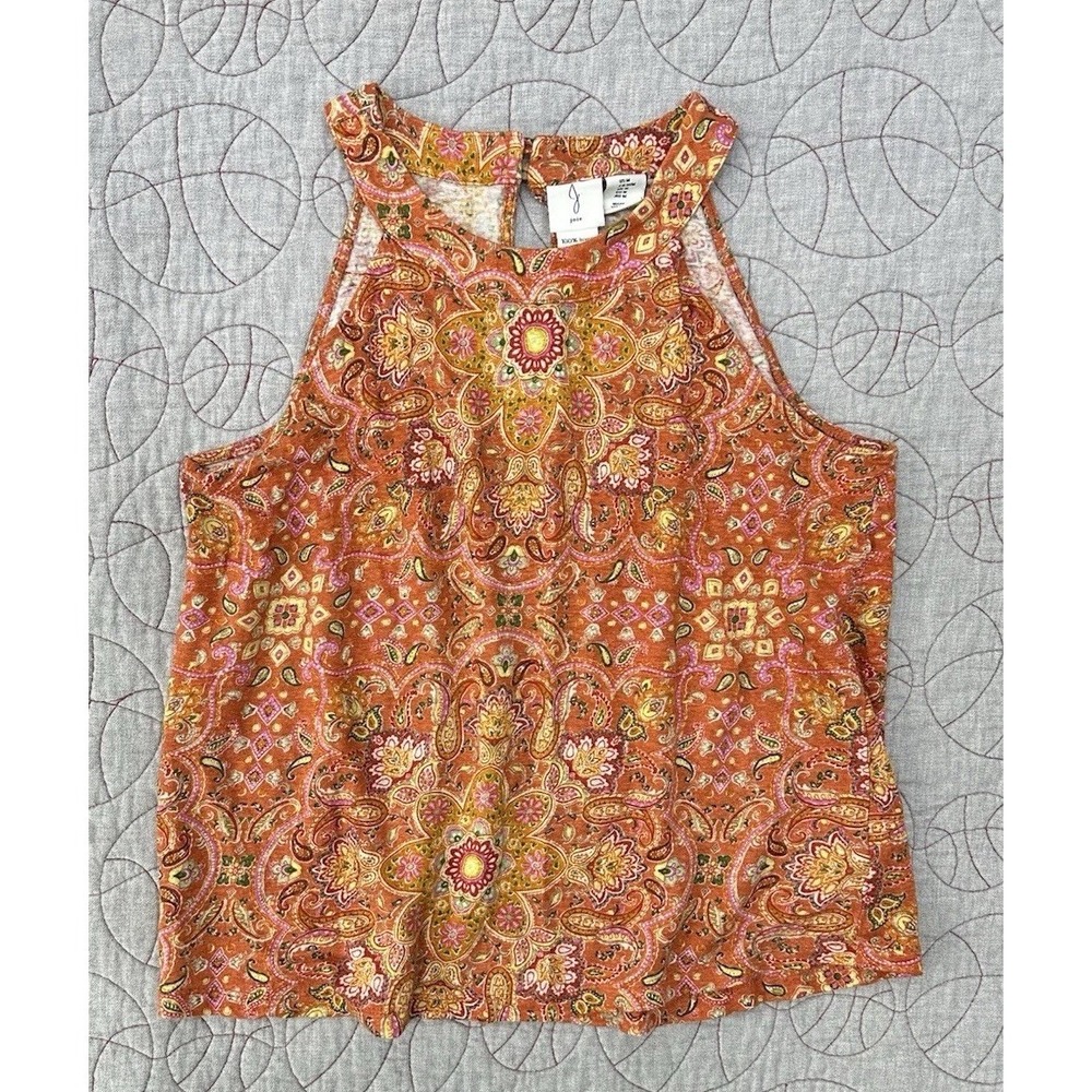 JOIE Tank Top Orange Paisley Linen Boho Halter Blouse / Women's Medium